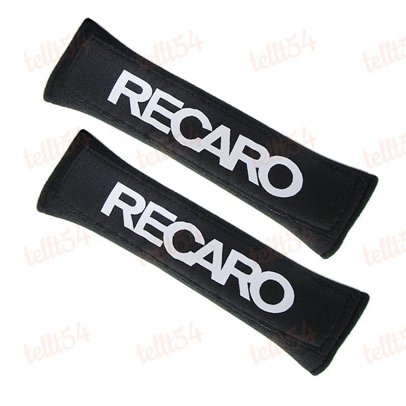 X2 Black RECARO Logo Racing Embroidery Soft Cotton Seat Belt Cover Shoulder Pads