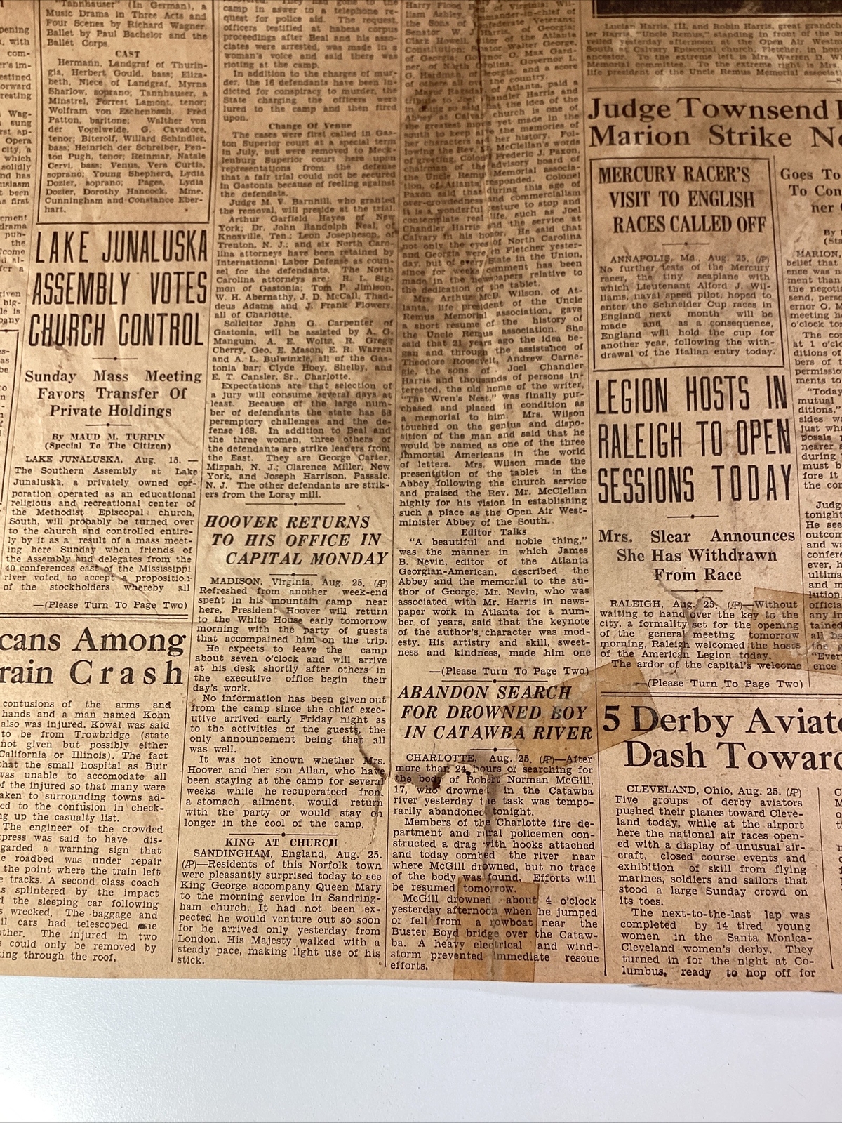 Ashville NC Newspaper Aug 26, 1929 Opera Zeppelin Israel Uncle Remus Great Ads!