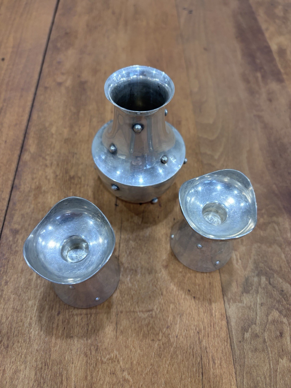 Antique Pair Of Silver Candle Sticks And Bud Vase Marked