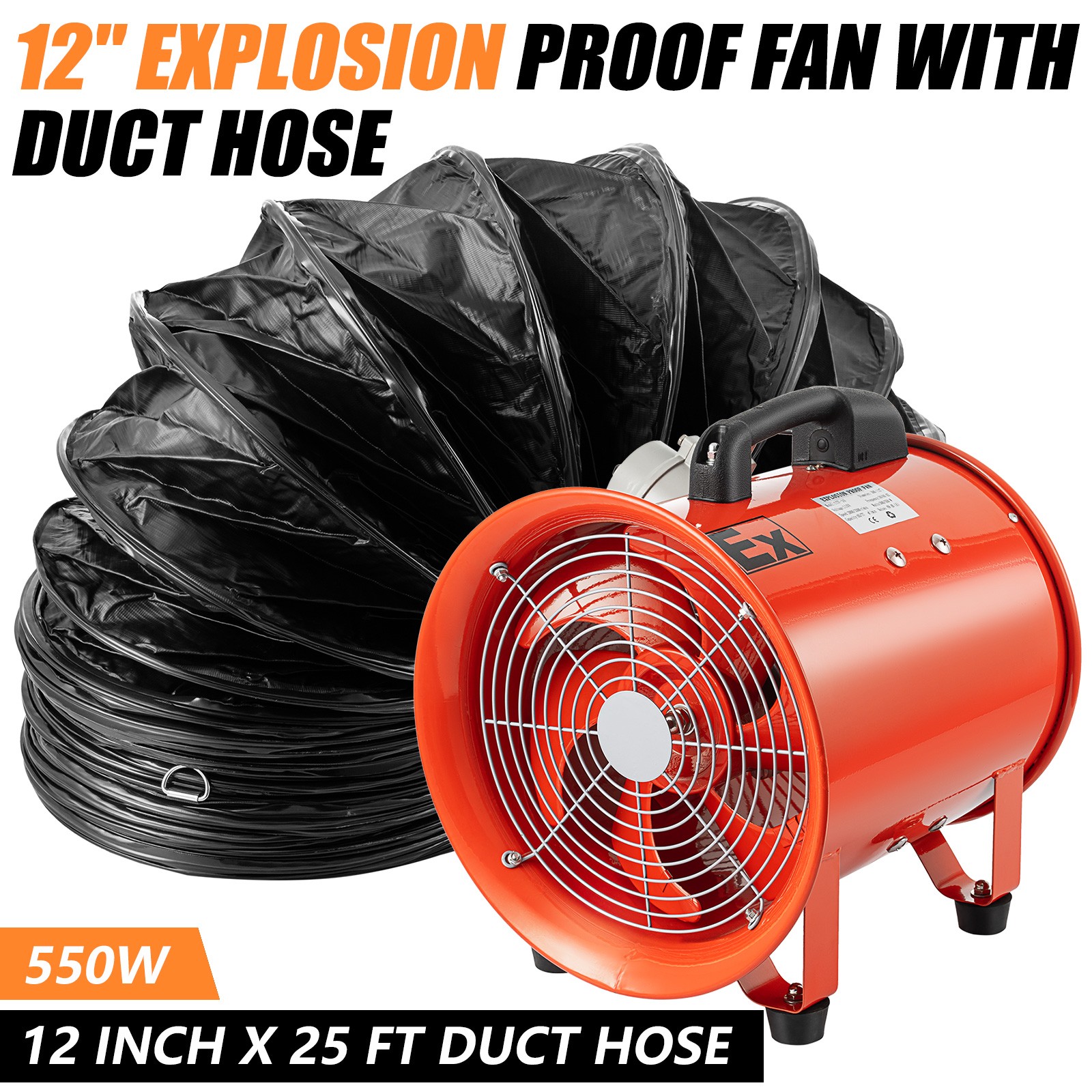 Explosion Proof Exhaust Fan 12" Utility Blower Extractor w/ 25FT Ventilator Hose