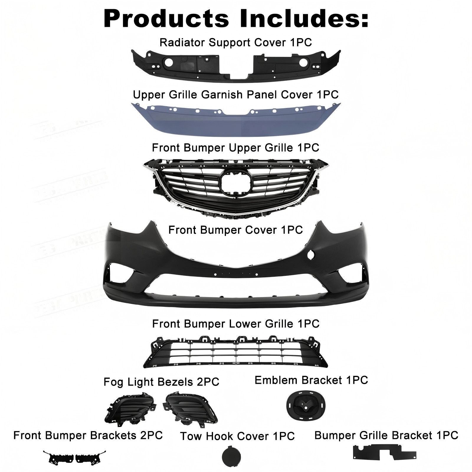 Front Bumper Cover Grille Grill Bracket Assembly For 2014-2017 Mazda 6 Mazda6