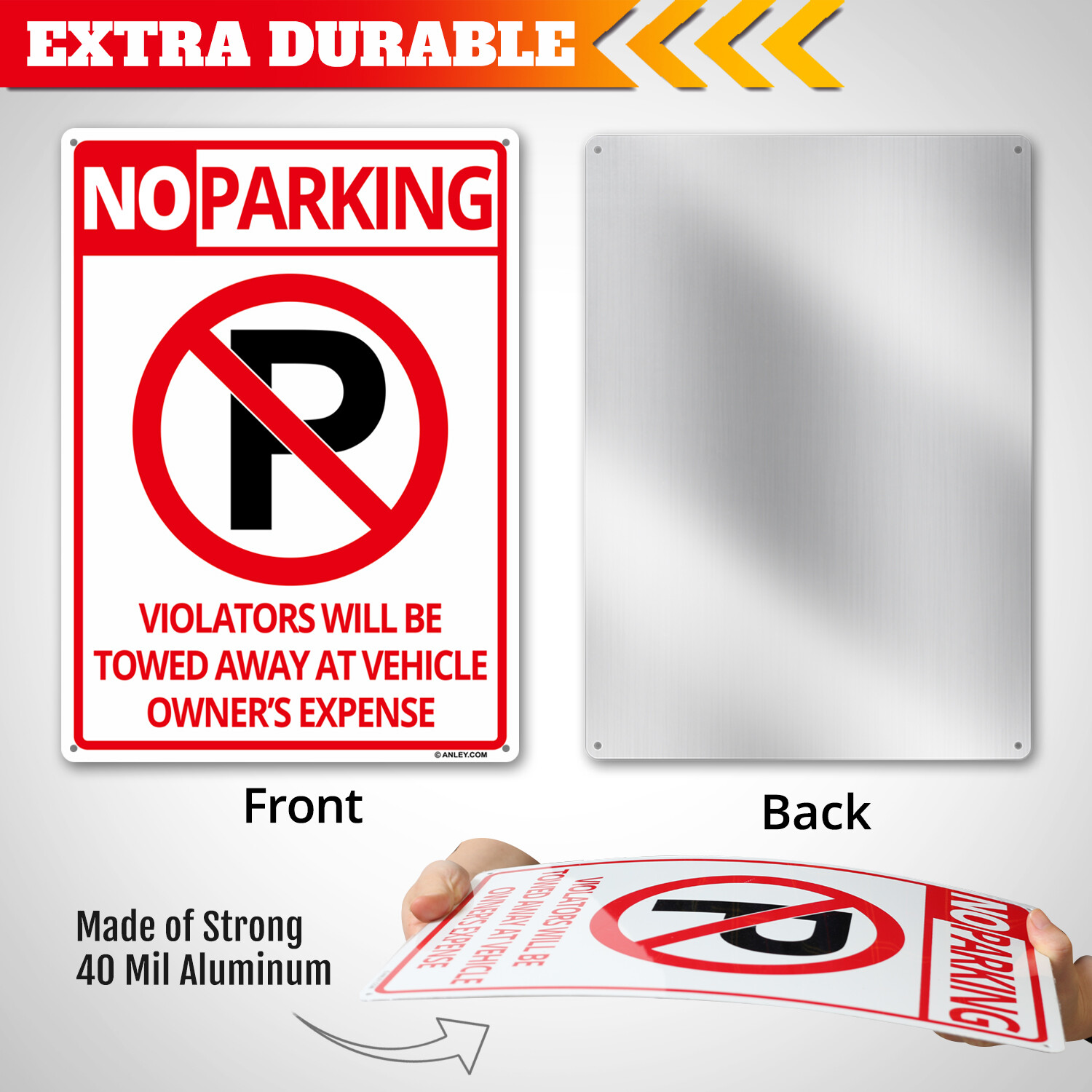 Anley No Parking Sign Rust-Free Weatherproof Aluminum Warning Sign 14x10 In