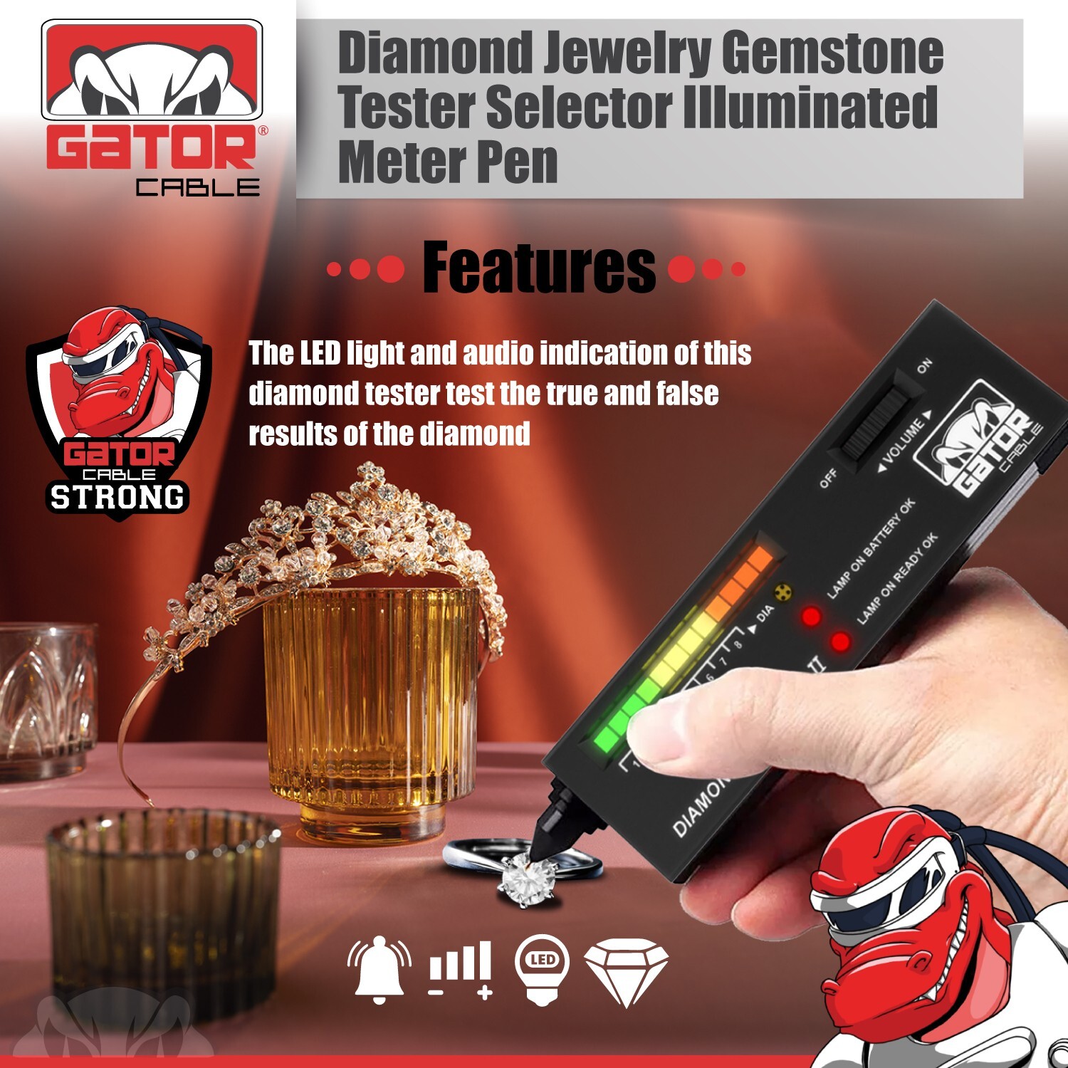 Diamond Gemstone Tester Selector Illuminated Jewelry Testing Tool Pen Portable