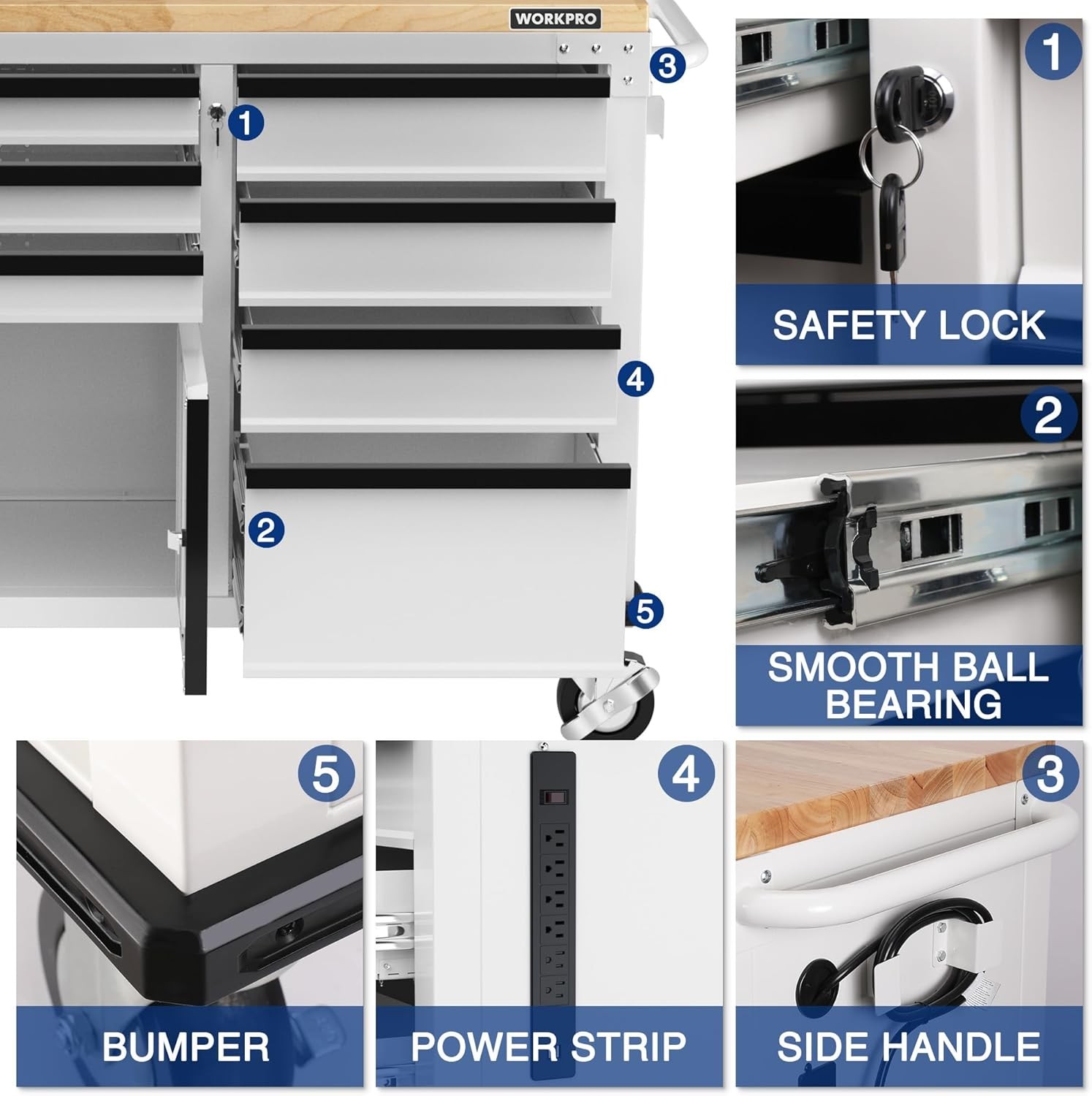 WORKPRO 62" 7-Drawers Heavy Duty Rolling Tool Chest Mobile Tool Storage Cabinets