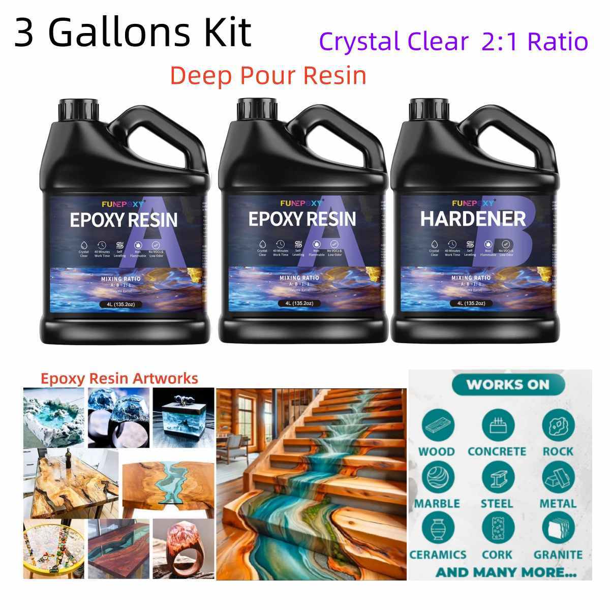Deep Pour 2:1 Epoxy Resin Supplier - 12kg/ 3 Gallons Kit - DIY Art Castings