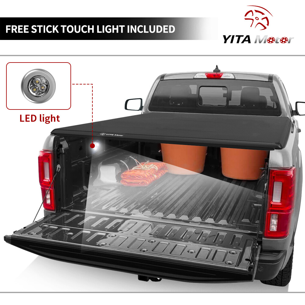 5.7ft 68" Bed Soft Tri-fold Tonneau Cover for 09-24 Dodge Ram 1500 Truck w/ Lamp