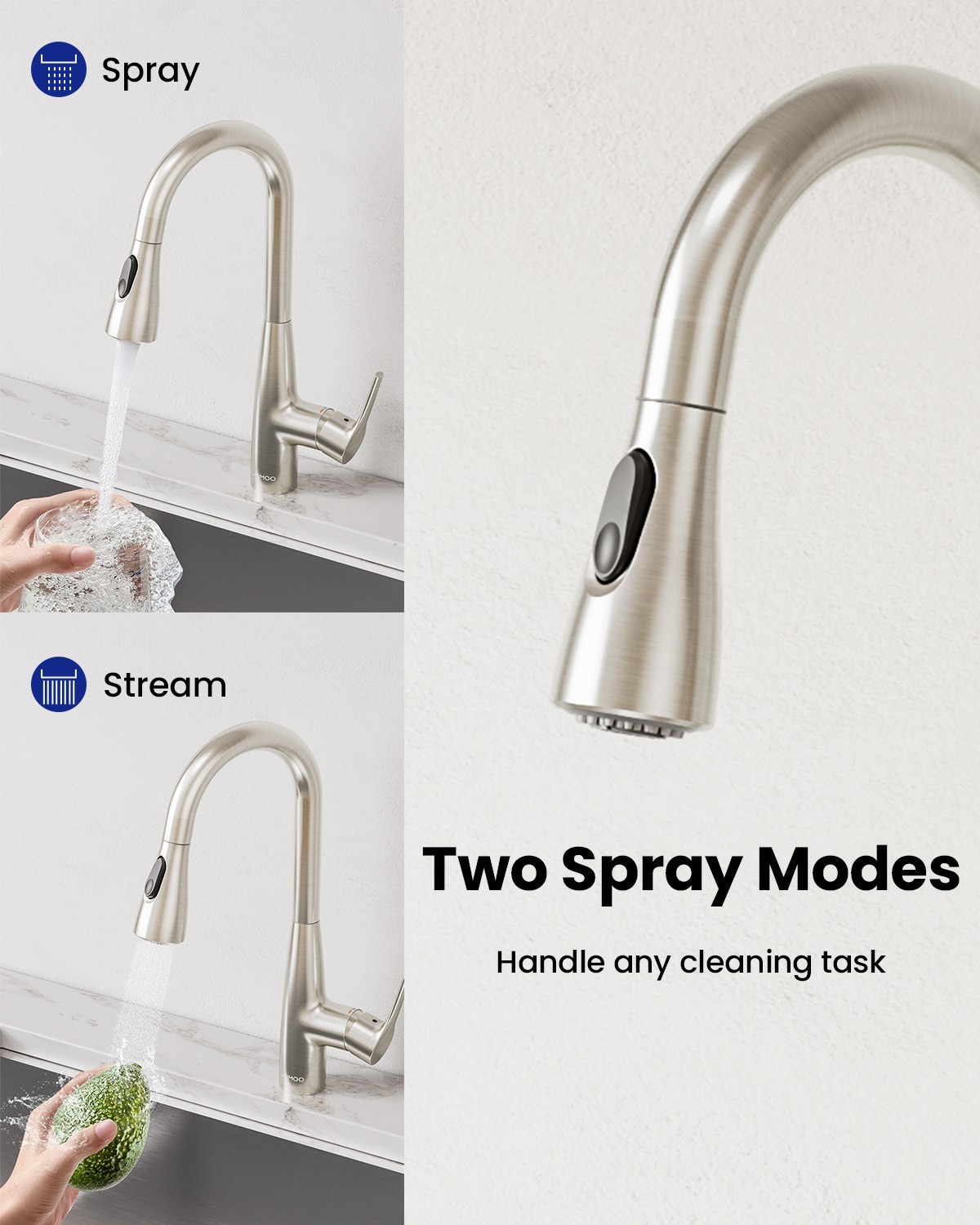 JOMOO Brushed Nickel/Chrome Kitchen Faucet, Pull Down Sprayer,Bar/RV