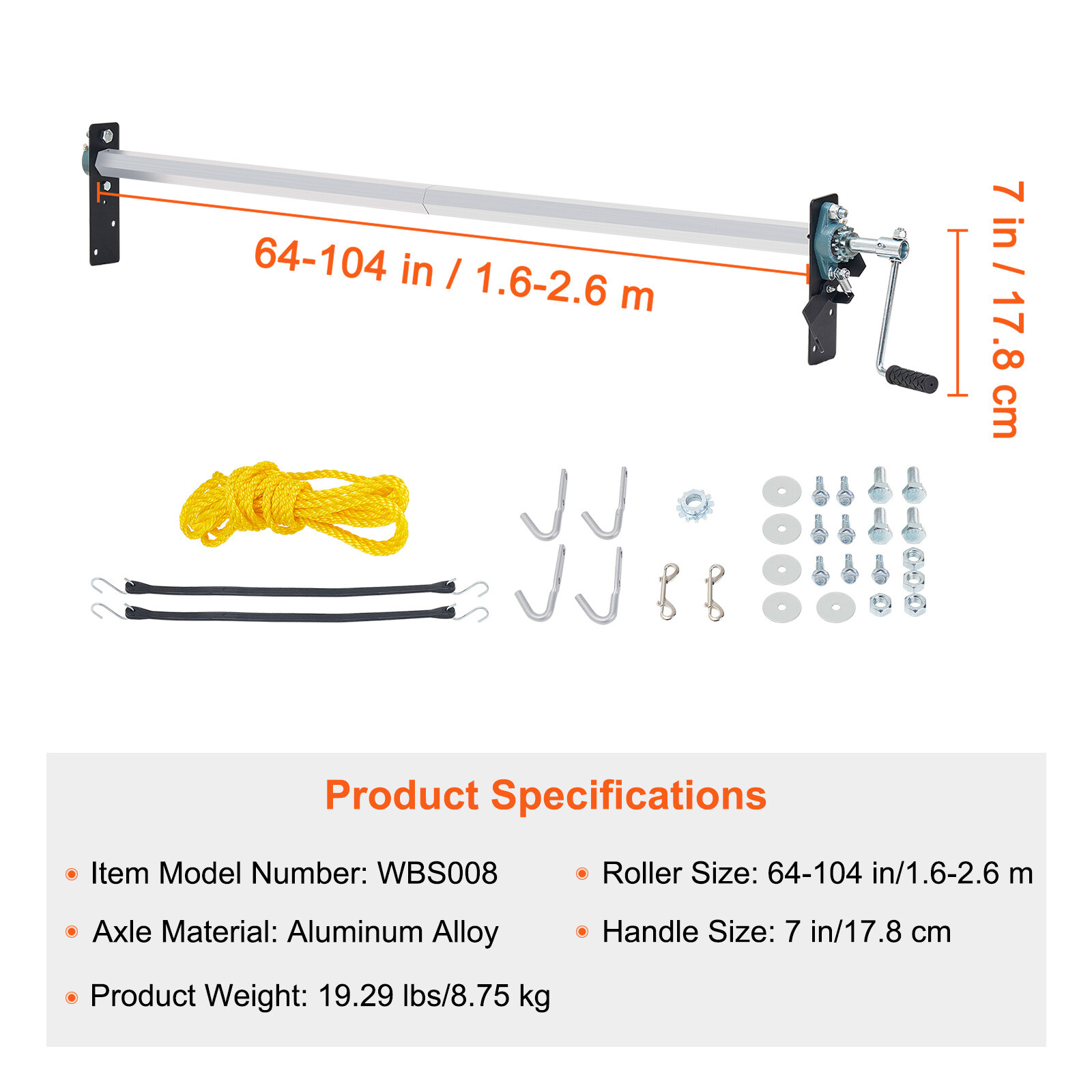 Dump Truck Trailer Hand Crank Manual Pull Tarp Roller Kit 64" to 104" Wide