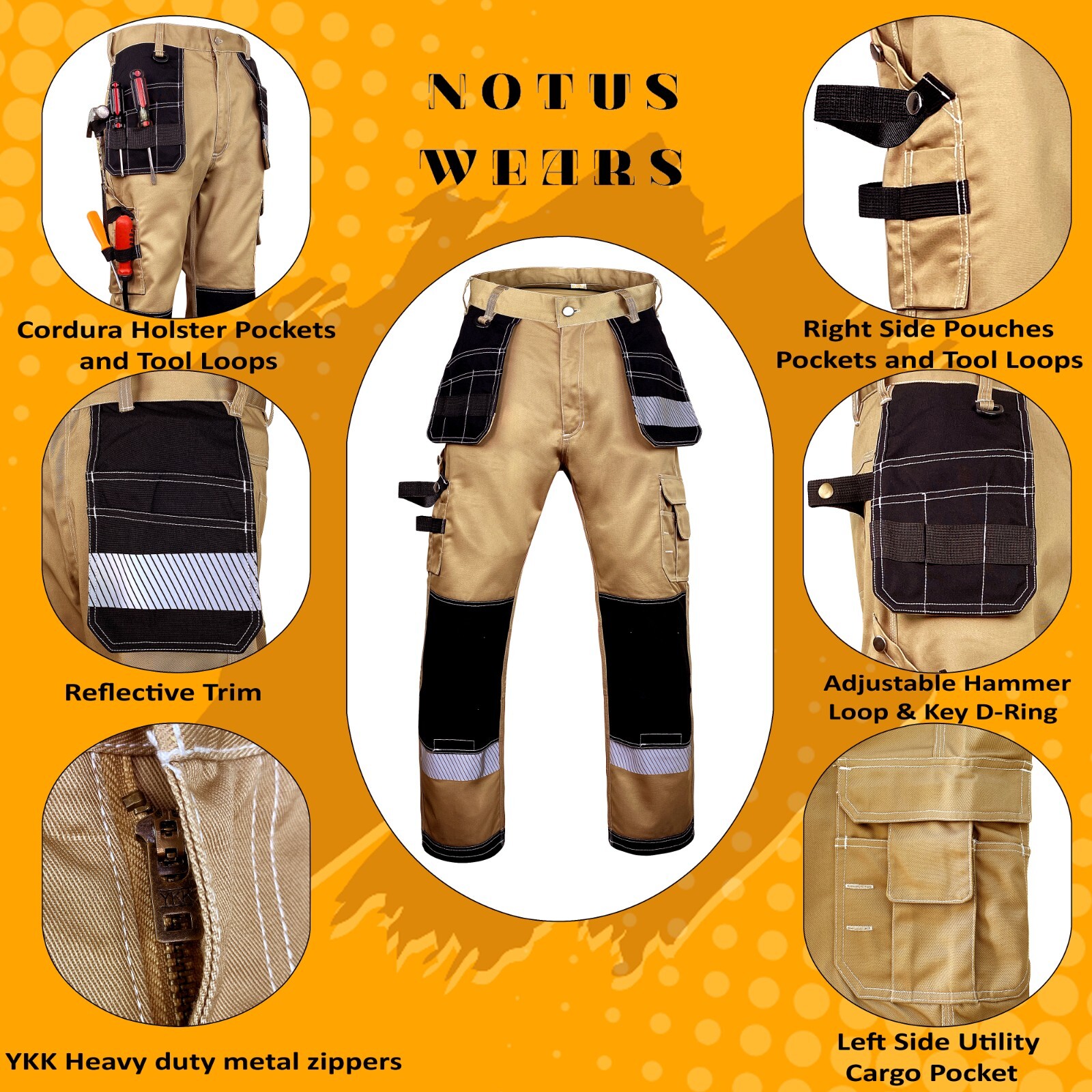NOTUS Men's Work Utility & Safety Pants Reinforced Cordura Knee Tactical Pants