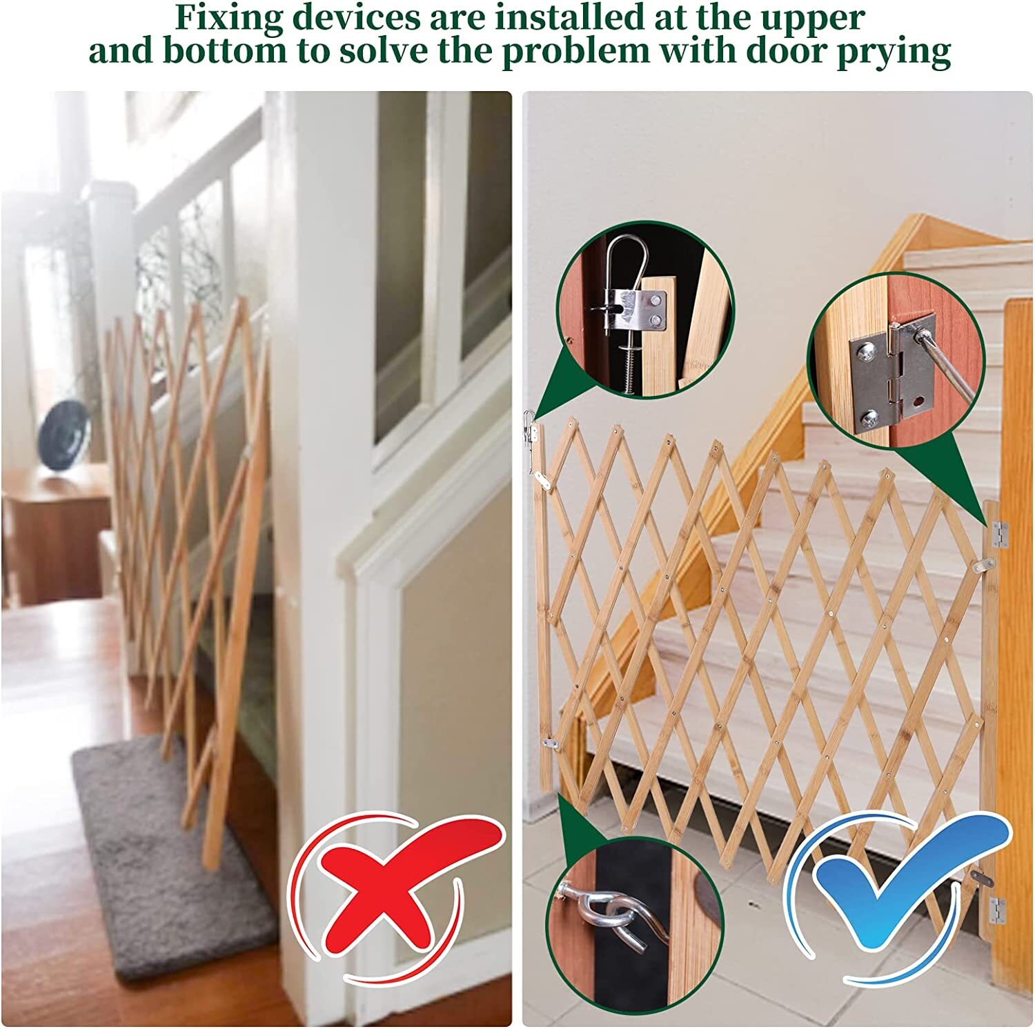 Expandable Accordion Dog Gate Wooden Pet Dog Fence Safety Protection Doorways