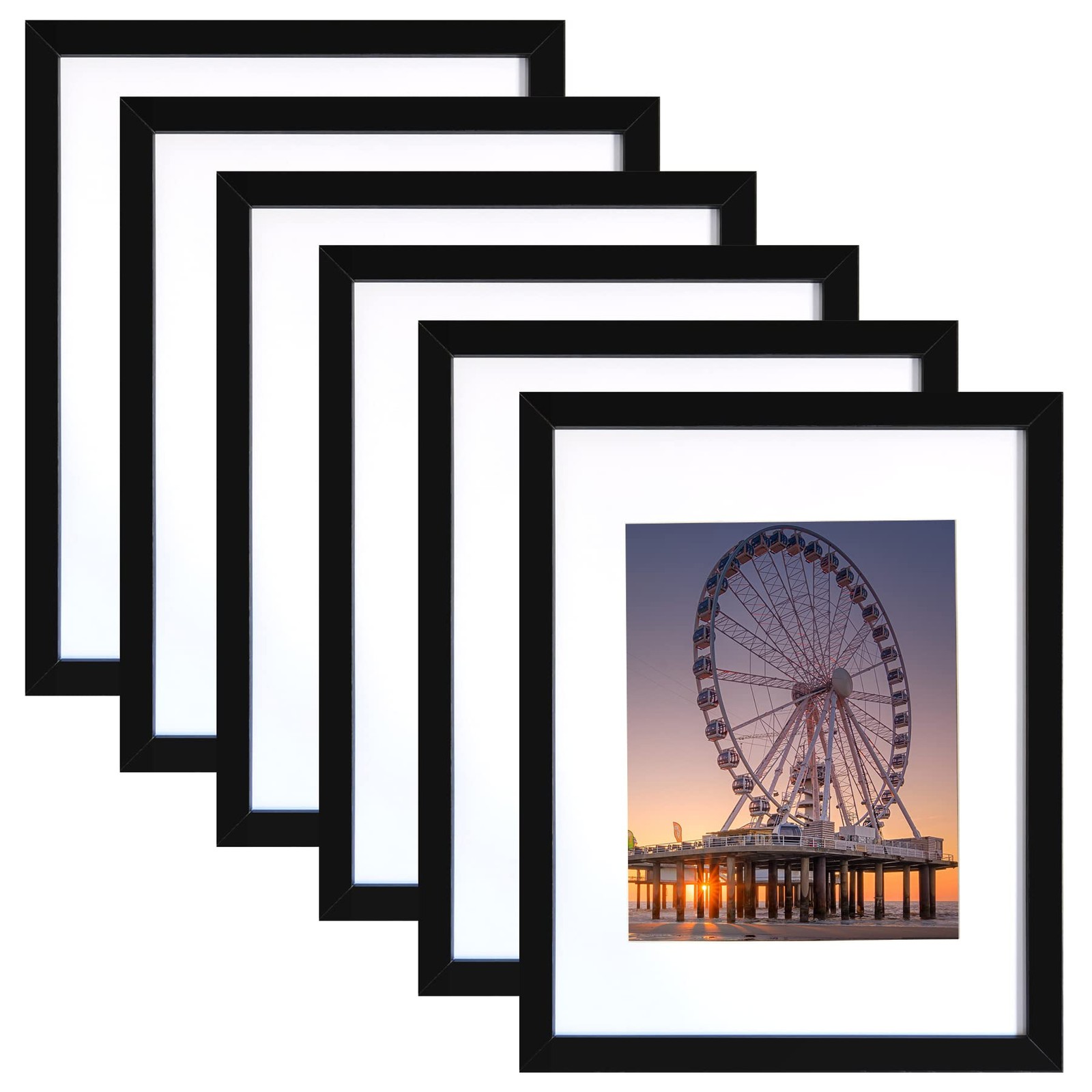 11x14 Picture Frame Black Set of 6, Display Pictures 8x10 with Mat or 11x14 w...