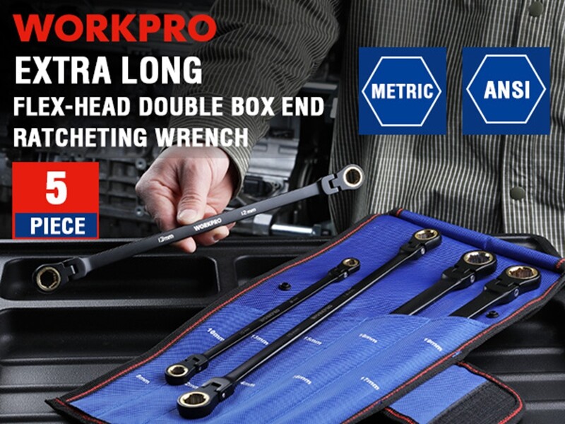 WORKPRO 5PCS Extra Long Ratcheting Wrench Set 8-19mm Combination Metric 72-Teeth