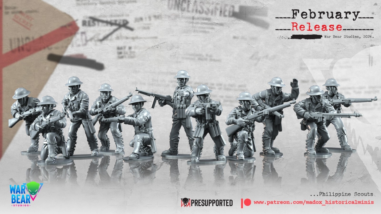 BattleCat Miniatures WW2 US Filipino Scout Infantry Squad Bolt Action 28mm 35mm