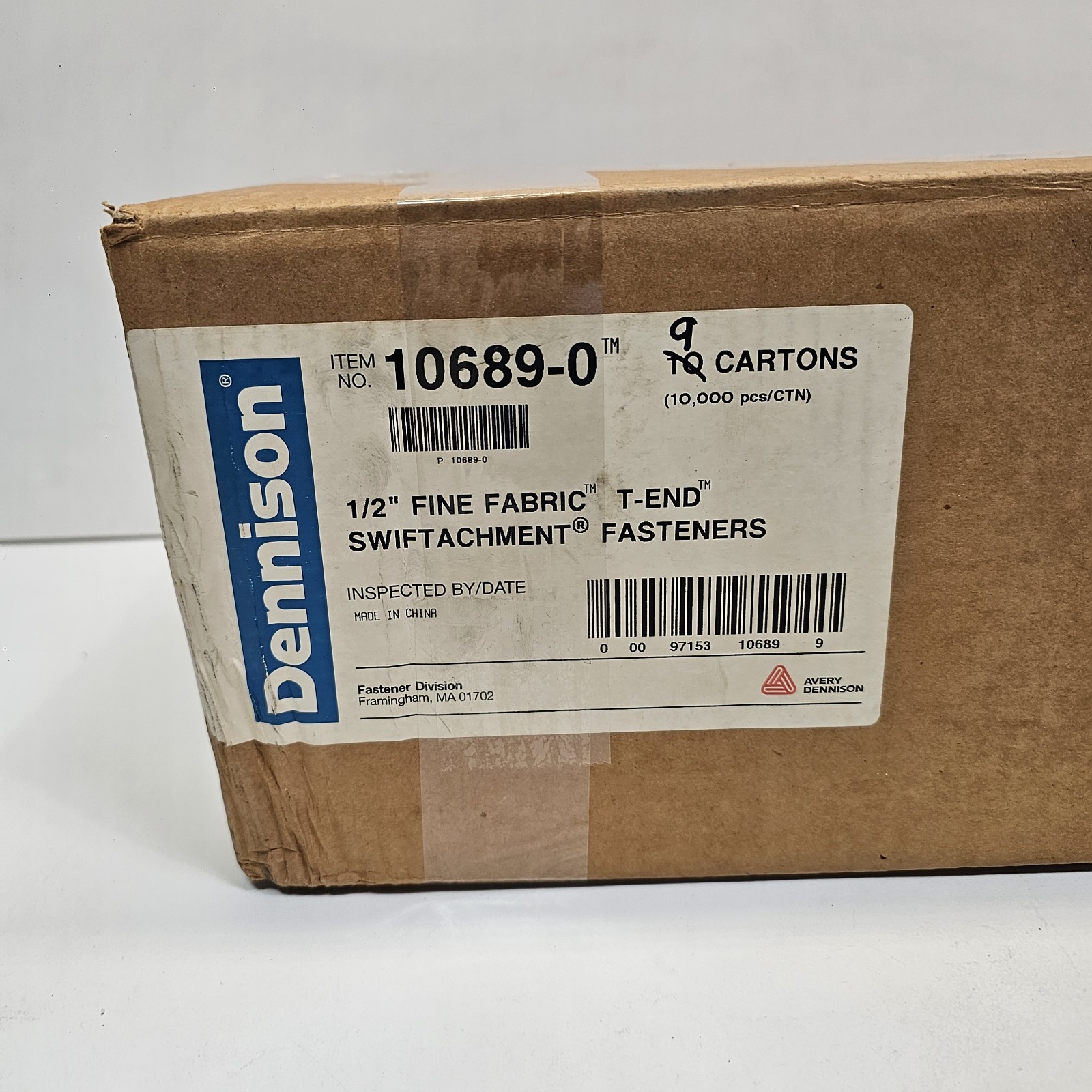 9 x 5000 AVERY DENNISON HEAVY DUTY 1/2" T-END SWIFTACHMENT FASTENERS, 10689-0