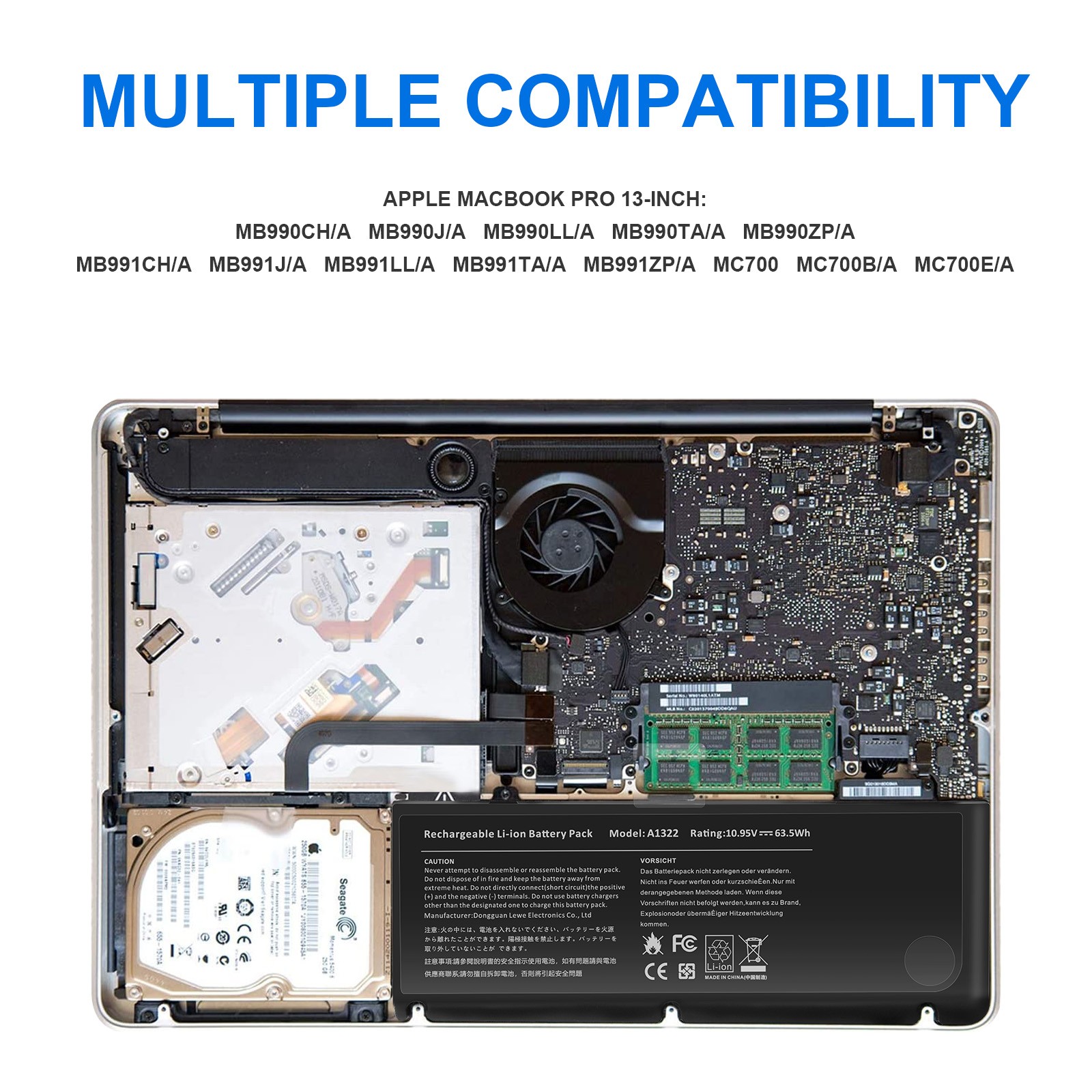 ✅A1278 A1322 Battery For MacBook Pro 13''Mid 2009 2010 Early/Late 2011 Mid 2012