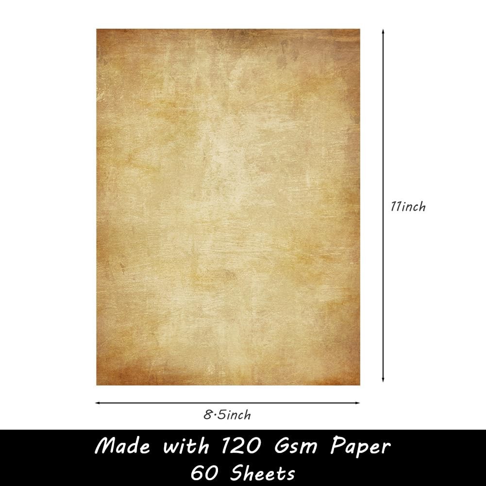 60 PCS Old Fashioned Faux Parchment Paper Aged Paper Antique Looking 8.5 x 11