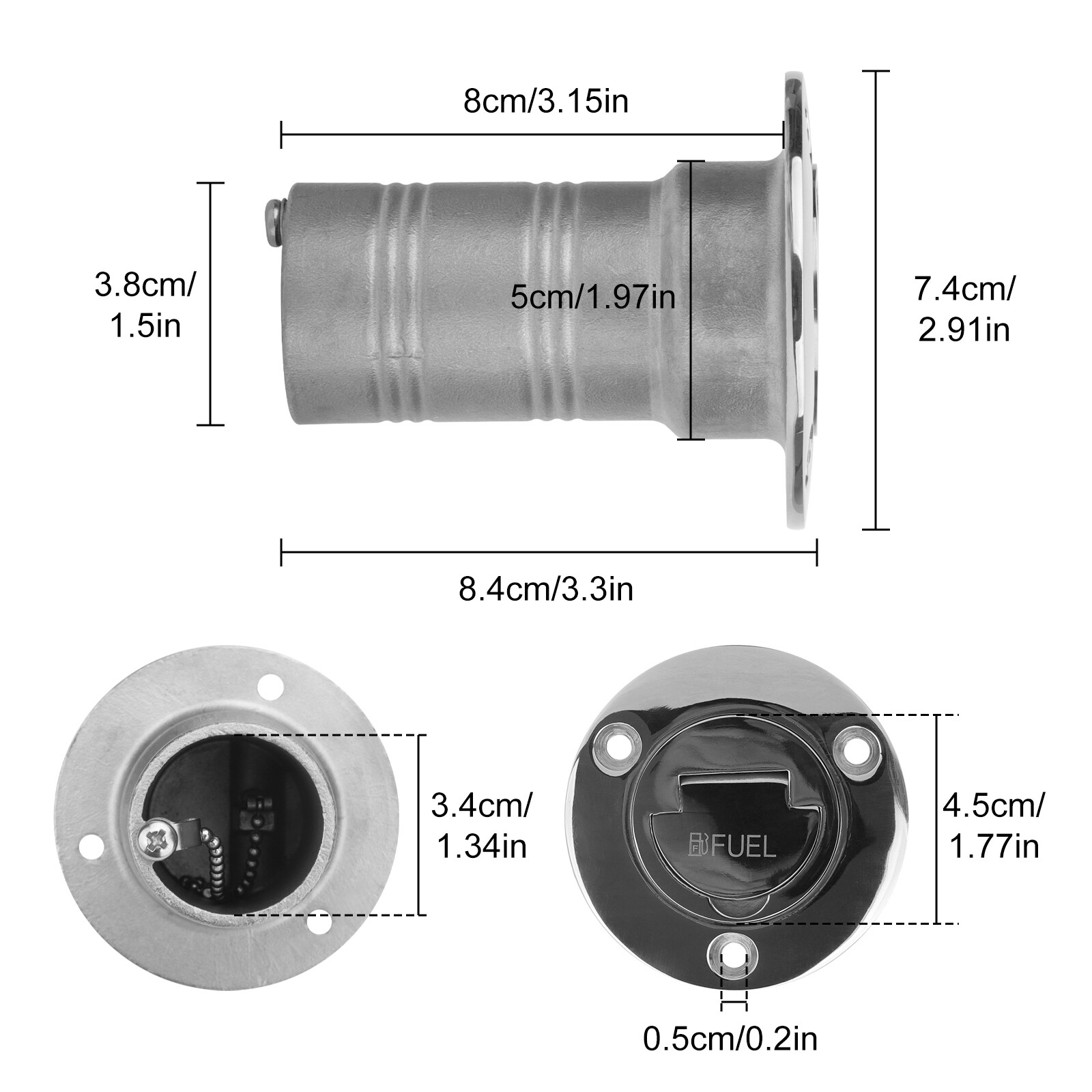 Stainless Steel Boat Fuel Deck Filler with Keyless Cap for Marine 1-1/2" (38mm)
