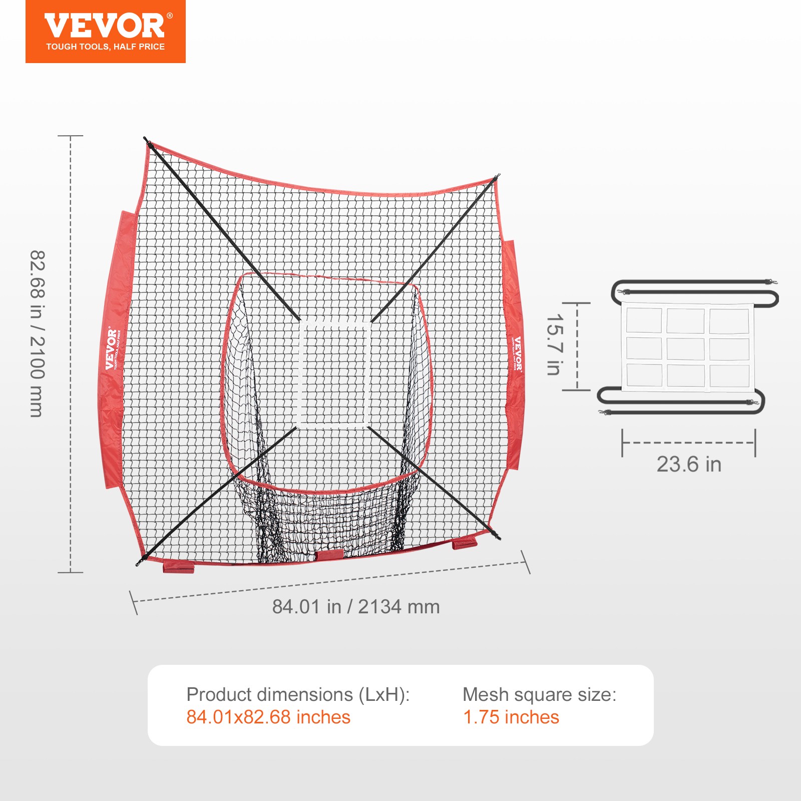 VEVOR 7x7 ft Baseball Softball Practice Net Hitting Batting Training Strike Zone