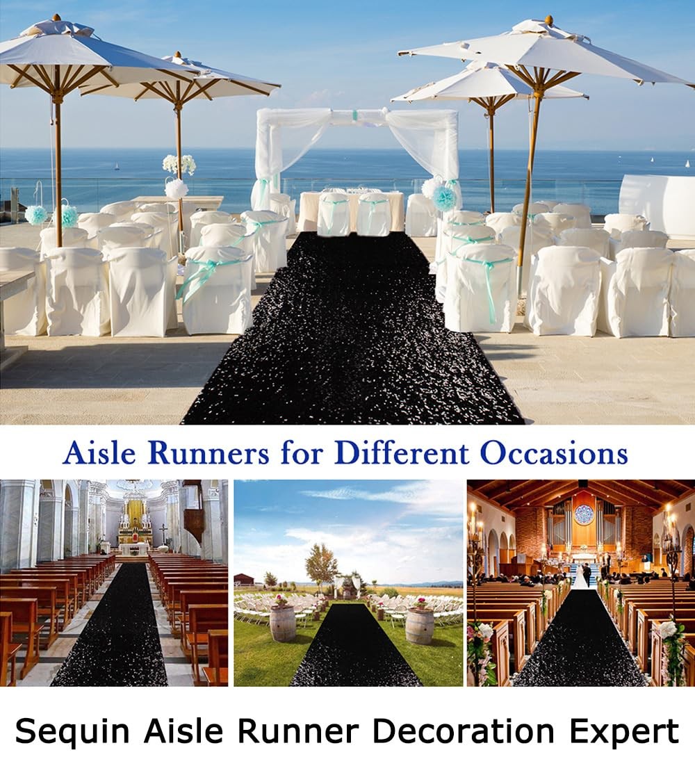 Sparkling Sequin Aisle Runner 4FTx20FT - Black Glitter Wedding Carpet,Sparkle...