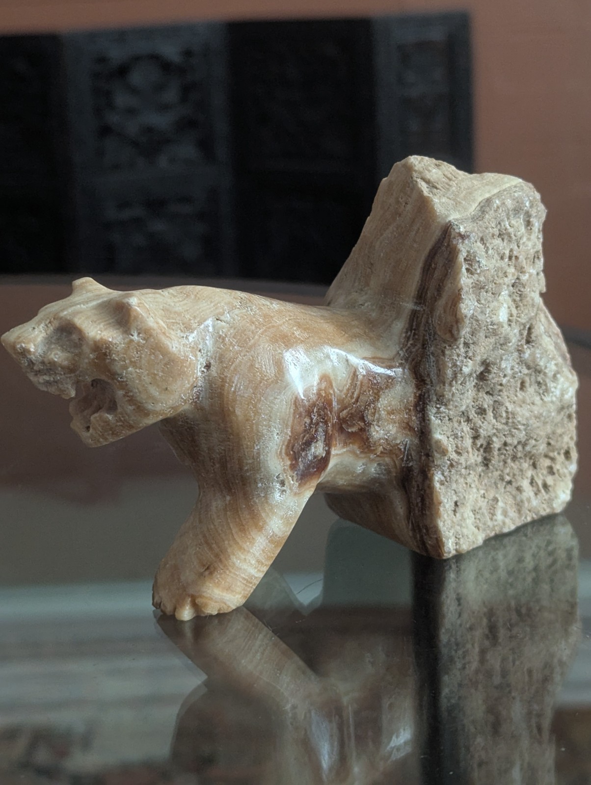 Vintage Carved Stone Panther Puma Cat Statue Figurine Mountain Lion Natural Art