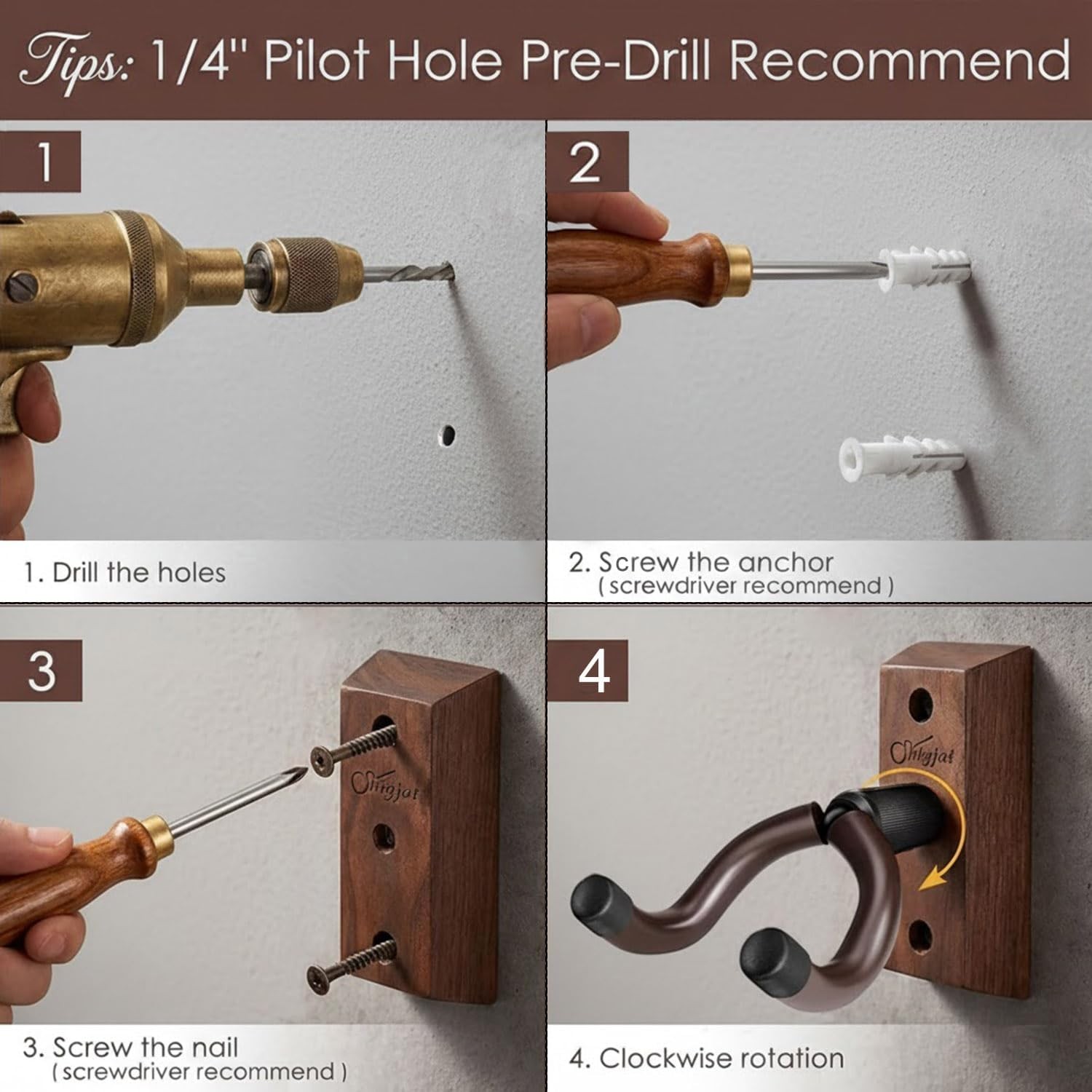 Guitar Wall Mount, 2 Pack Guitar Wall Hanger, Guitar Hanger Wall Hook Ho