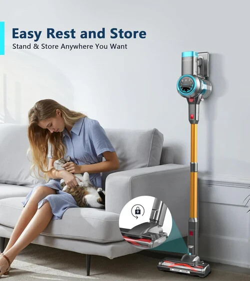 Cordless Vacuum Cleaner 450W/35Kpa Stick Vacuum with Self-Standing Max 60Mins