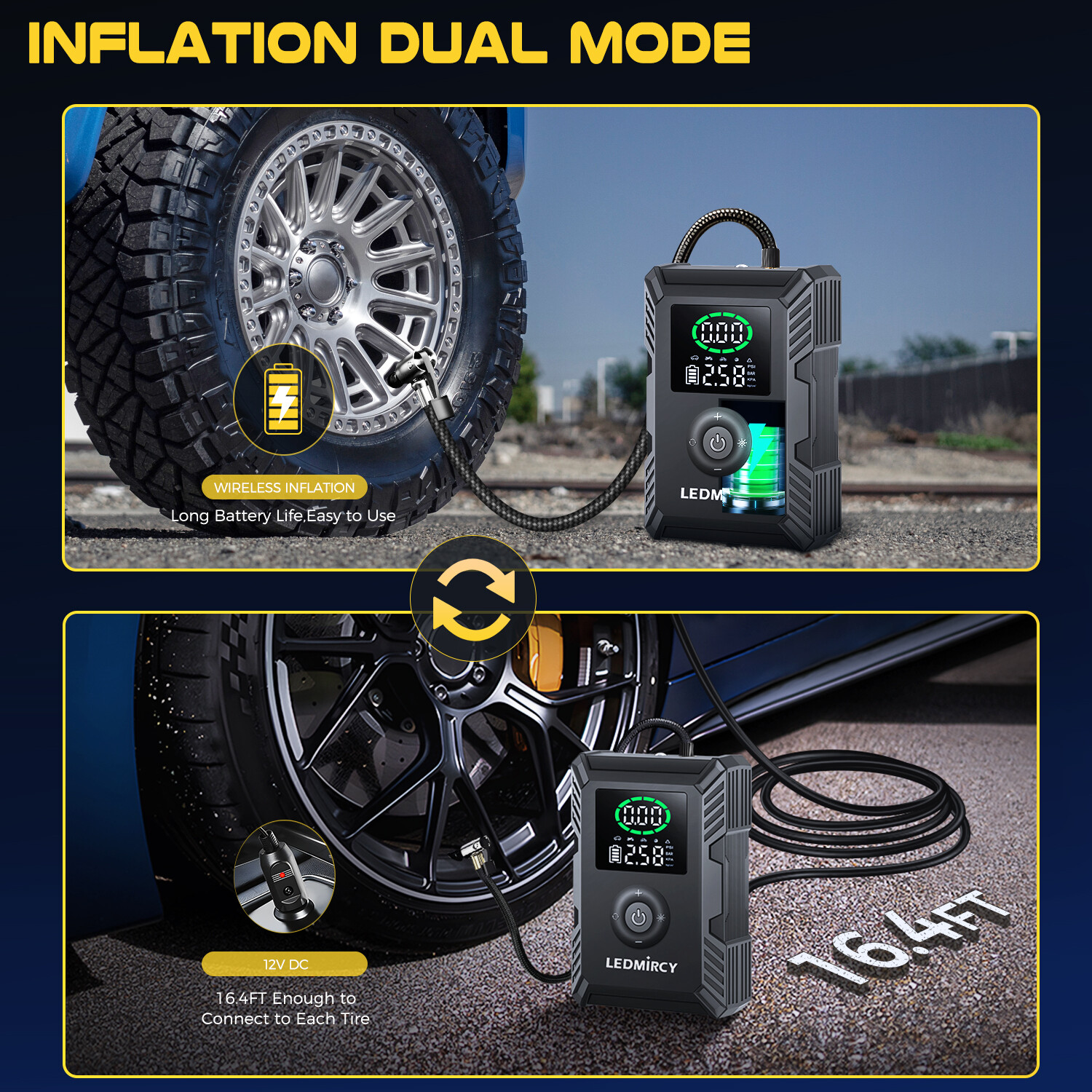 🔥150PSI Air Compressor Tire Inflator Fits Car Moto Bike Ball Air Pump Cordless