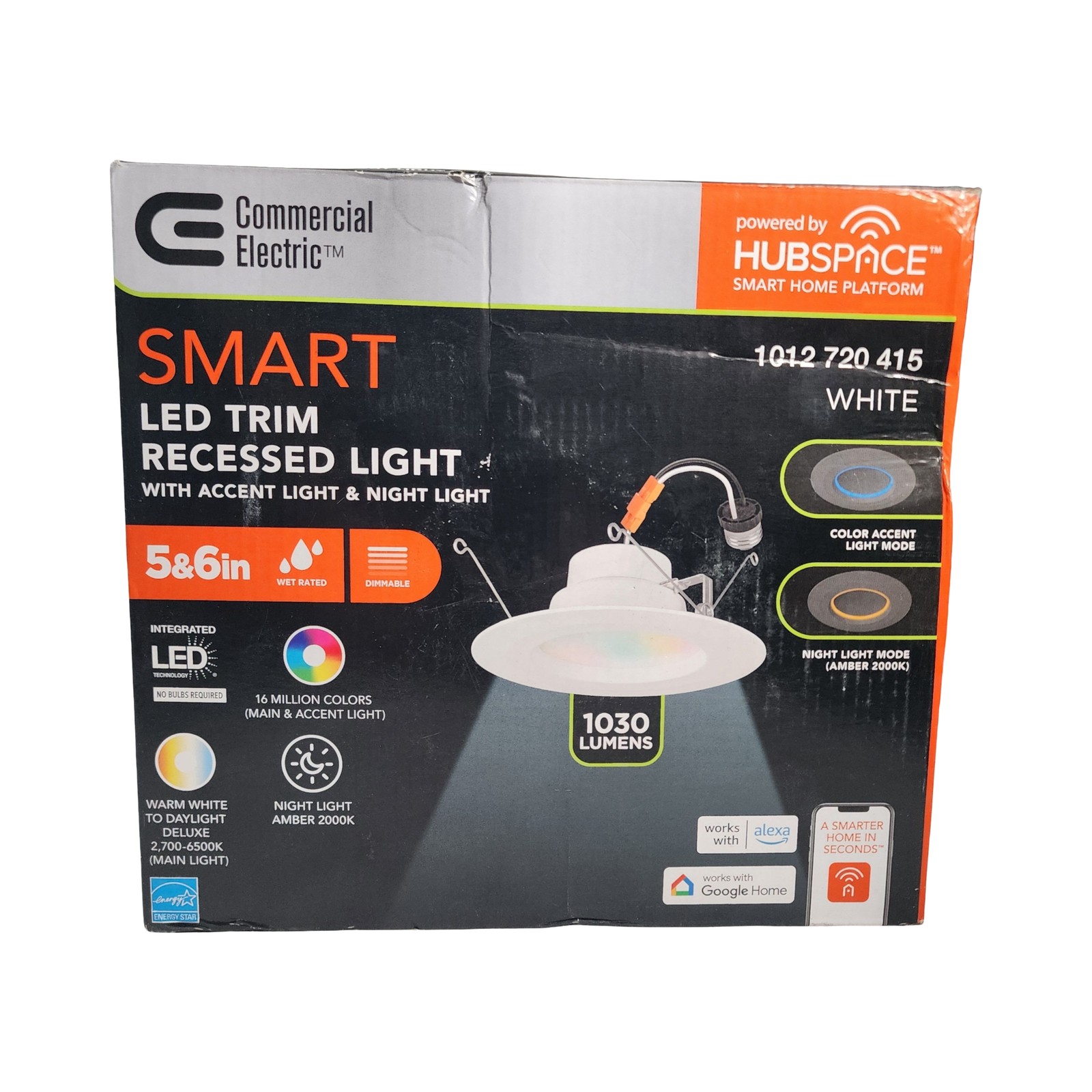Commercial Electric Hubspace Smart LED Recessed Light 5/6in RGBW Dimmable Alexa