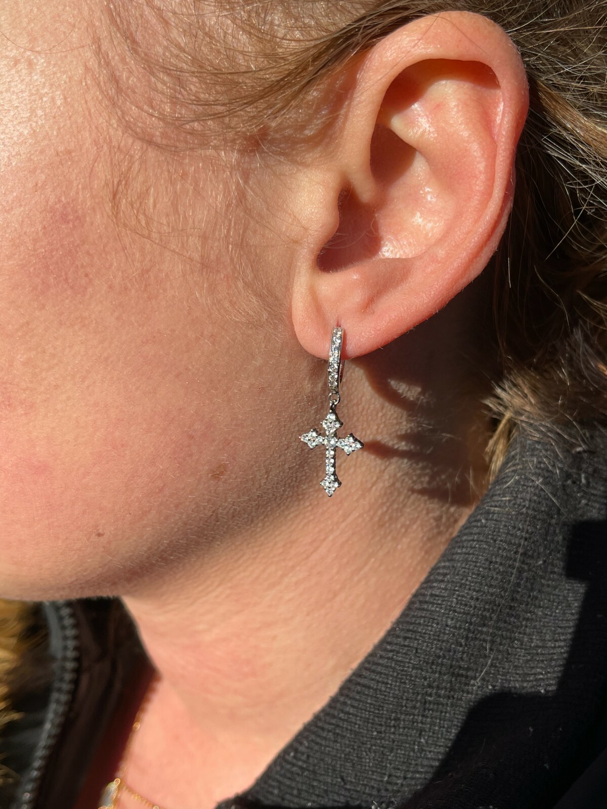 Real 925 Sterling Silver Men's Ladies Dangle Cross Studs Earrings Iced Hip Hop