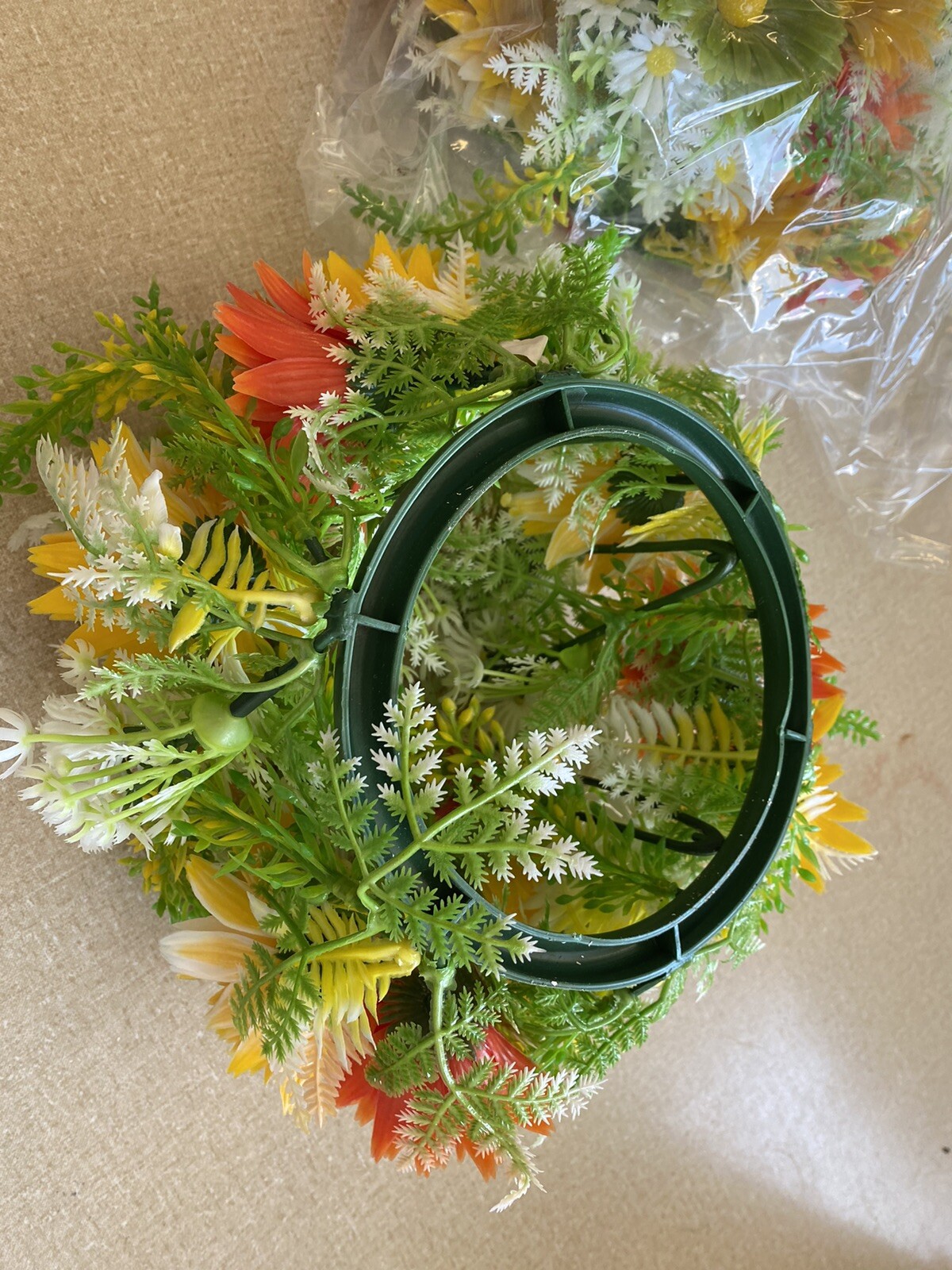 Vintage Plastic Floral Candle Ring Centerpiece 10” Spring Flowers Sealed Bag