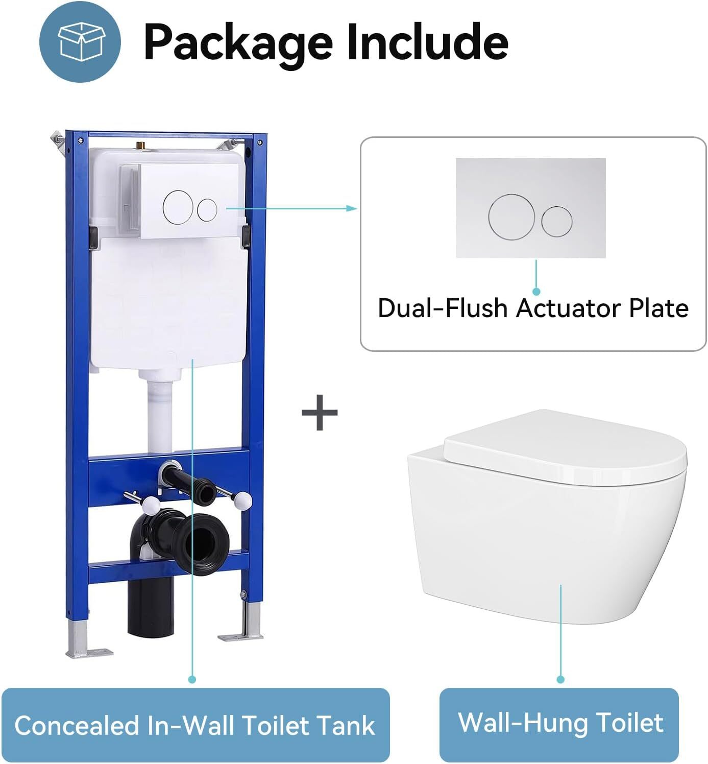 Wall Hung Toilet with Tank,Wall Mounted Toilet Combo Set with Dual-Flush Plate