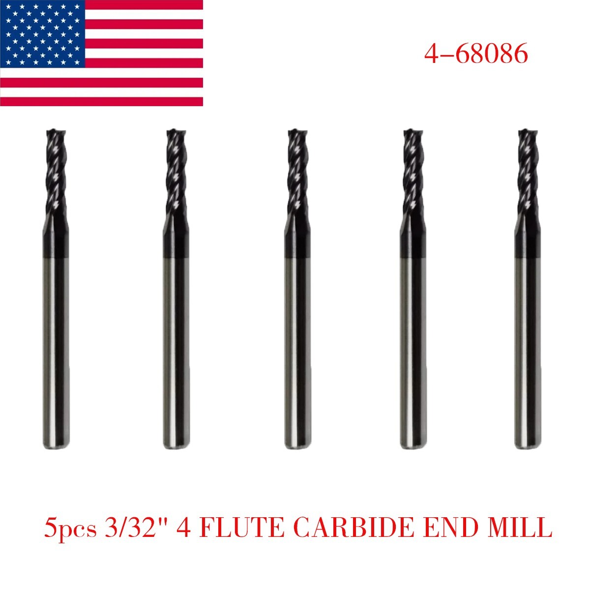 5 PCS 3/32" 4 FLUTE CARBIDE END MILL - TiALN COATED USA Free shipping！