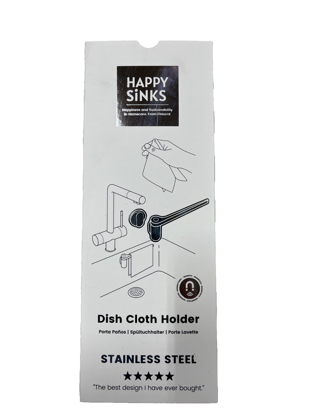 Happy Sinks Magnetic Dish Cloth Holder Stainless Steel Silver New