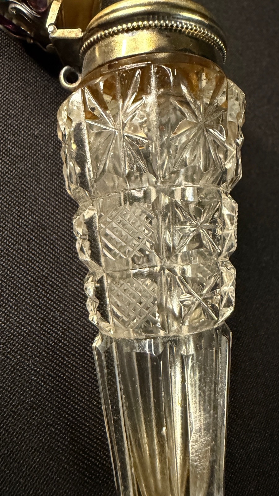 Rare Victorian Sterling with Faceted Amethyst Stones & Cut Cyrstal Scent Bottle