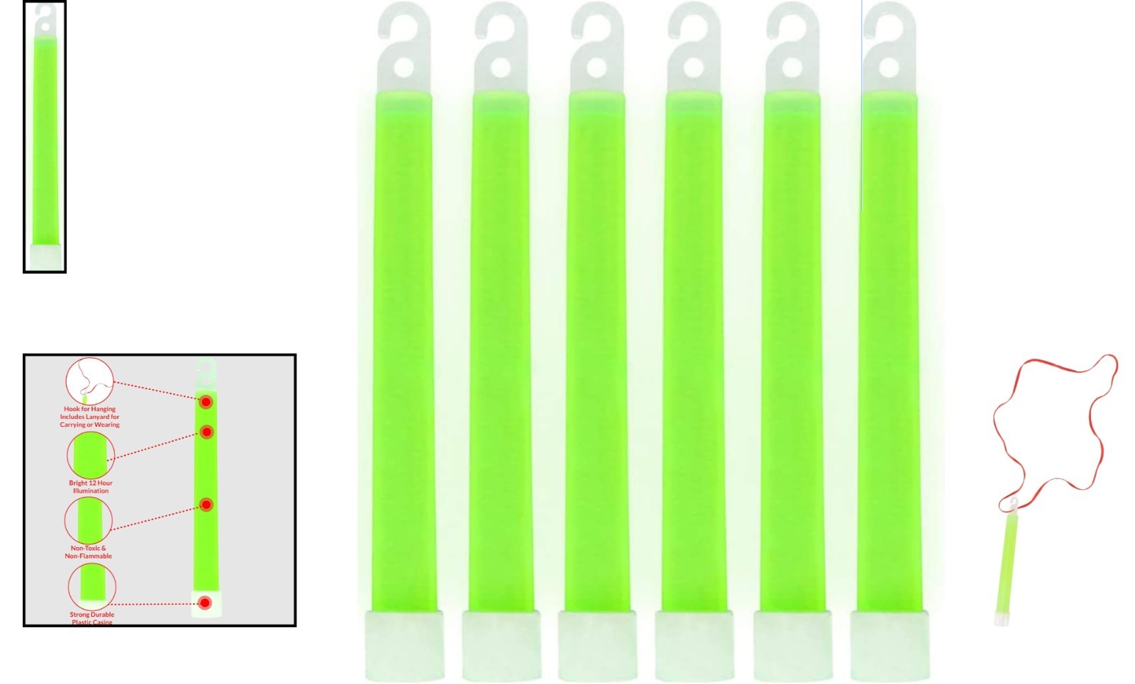 Green Glow Sticks - 6 Pack, 12 Hour Bright Light for Any Adventure