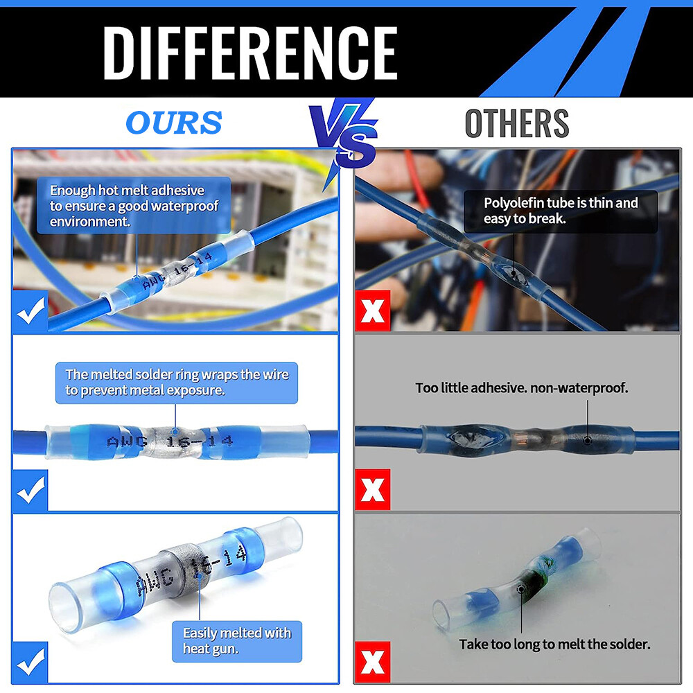 1000PCS Waterproof Solder Stick Seal Sleeve Heat Shrink Butt Wire Connectors Kit