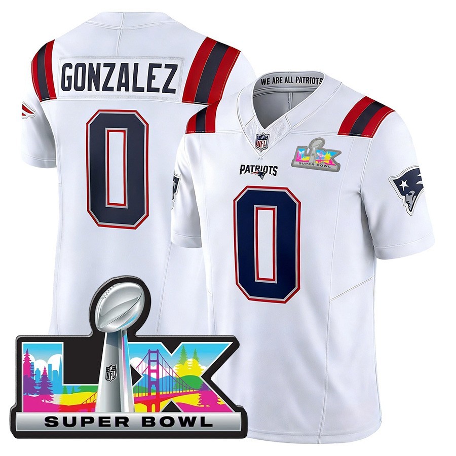 NWT Men's Patriots White 2026 Super Bowl LX Patch Stitched Jersey
