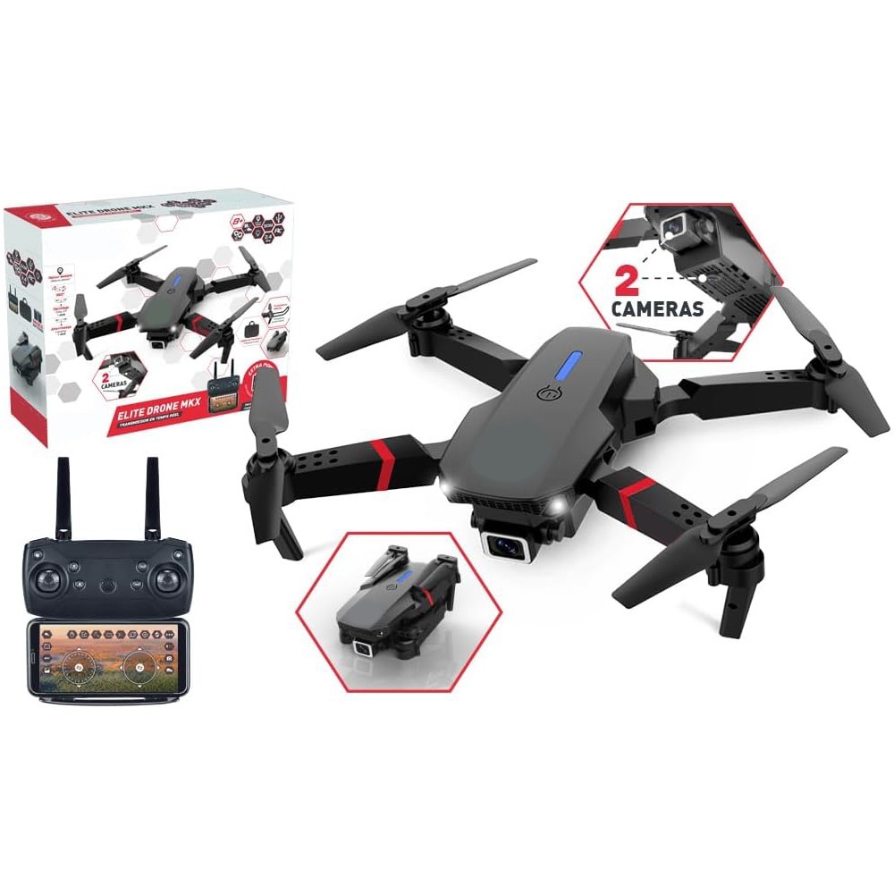 Turbo Challenge Elite Drone MKX Quadcopter 2 Cameras Foldable 360° Flip 2Battery