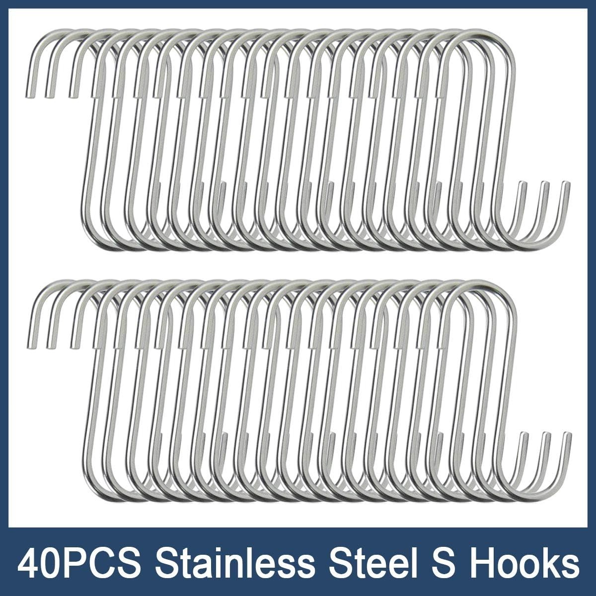 20 or 40 Pack S Hooks - Stainless Steel Heavy Duty S Hooks for Hanging pots Pans
