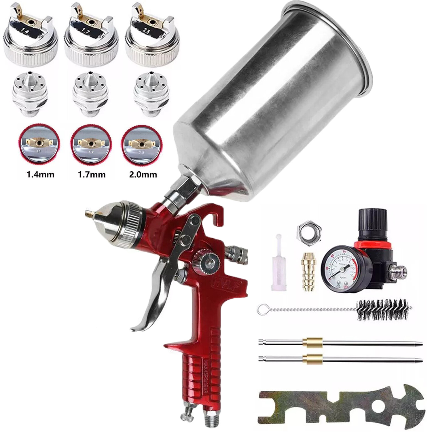 HVLP Air Paint Spray Gun Kits Gravity Feed Car Auto Primer 1.4/1.7/2.0MM Nozzles