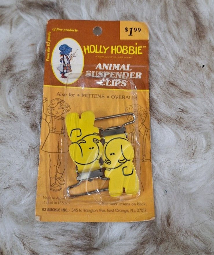 vintage holly hobbie elephant yellow suspender/ men clips