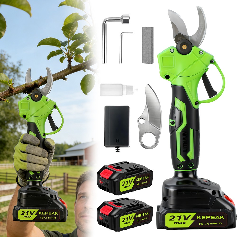 Electric Pruning Shears Cordless Pruner Brushless Branch Cutter with 2 Batteries