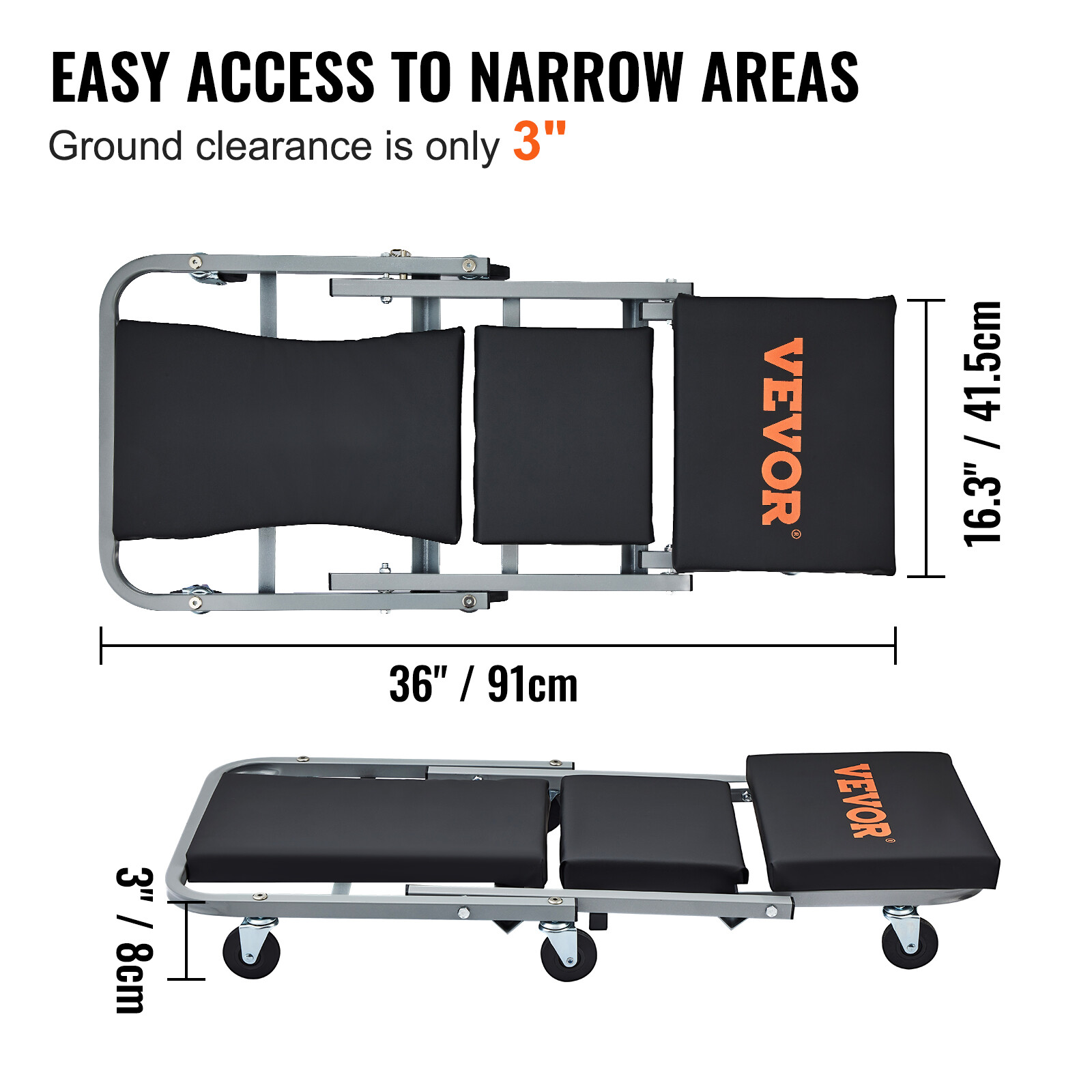 VEVOR Mechanic Creeper 36''300Lbs 2 in 1 Folding Rolling Garage Stool Shop Chair