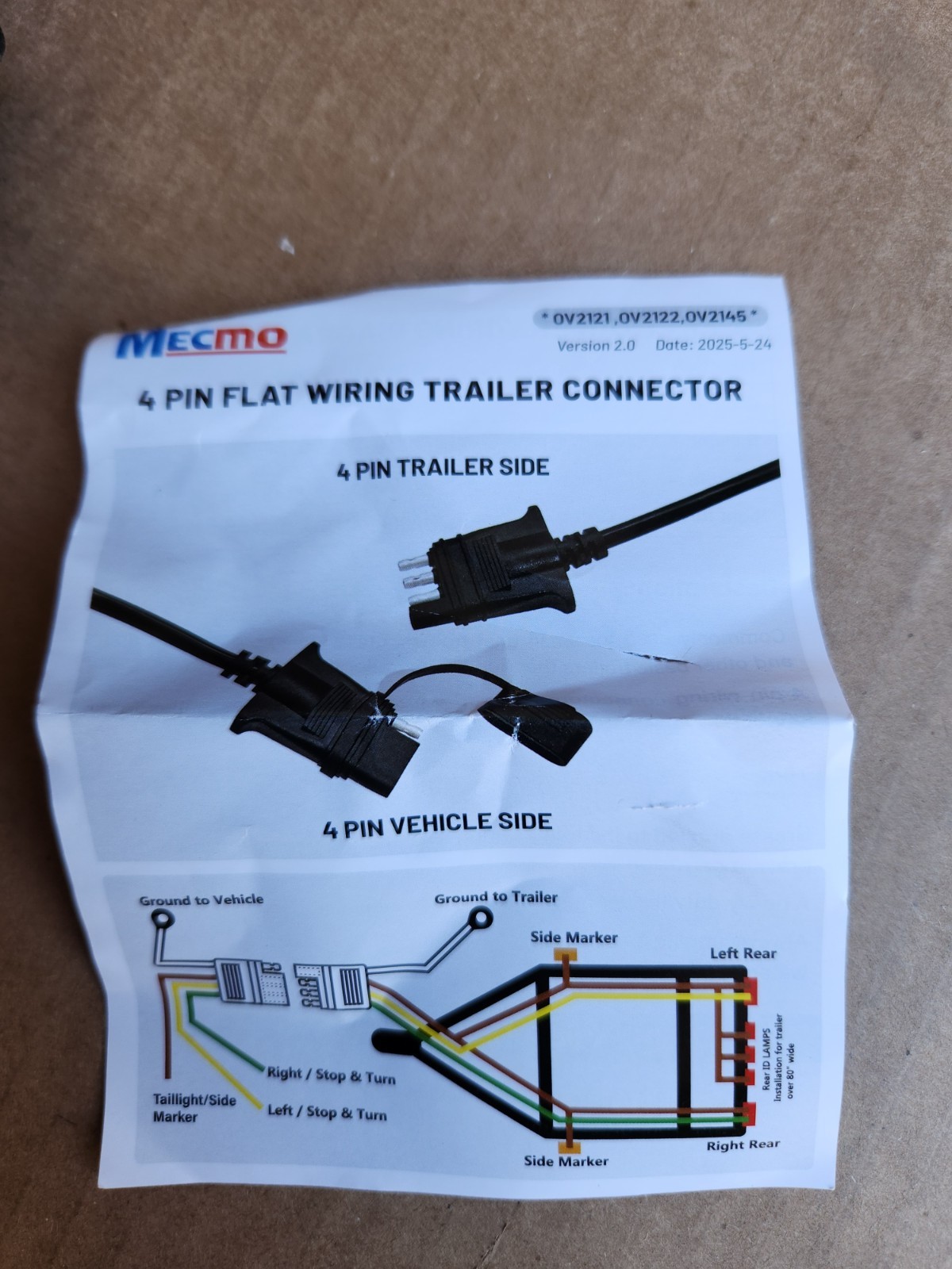 4-Way Trailer Wiring Harness 4Pin Trailer Connector to 4 Flat Wire - 30FT
