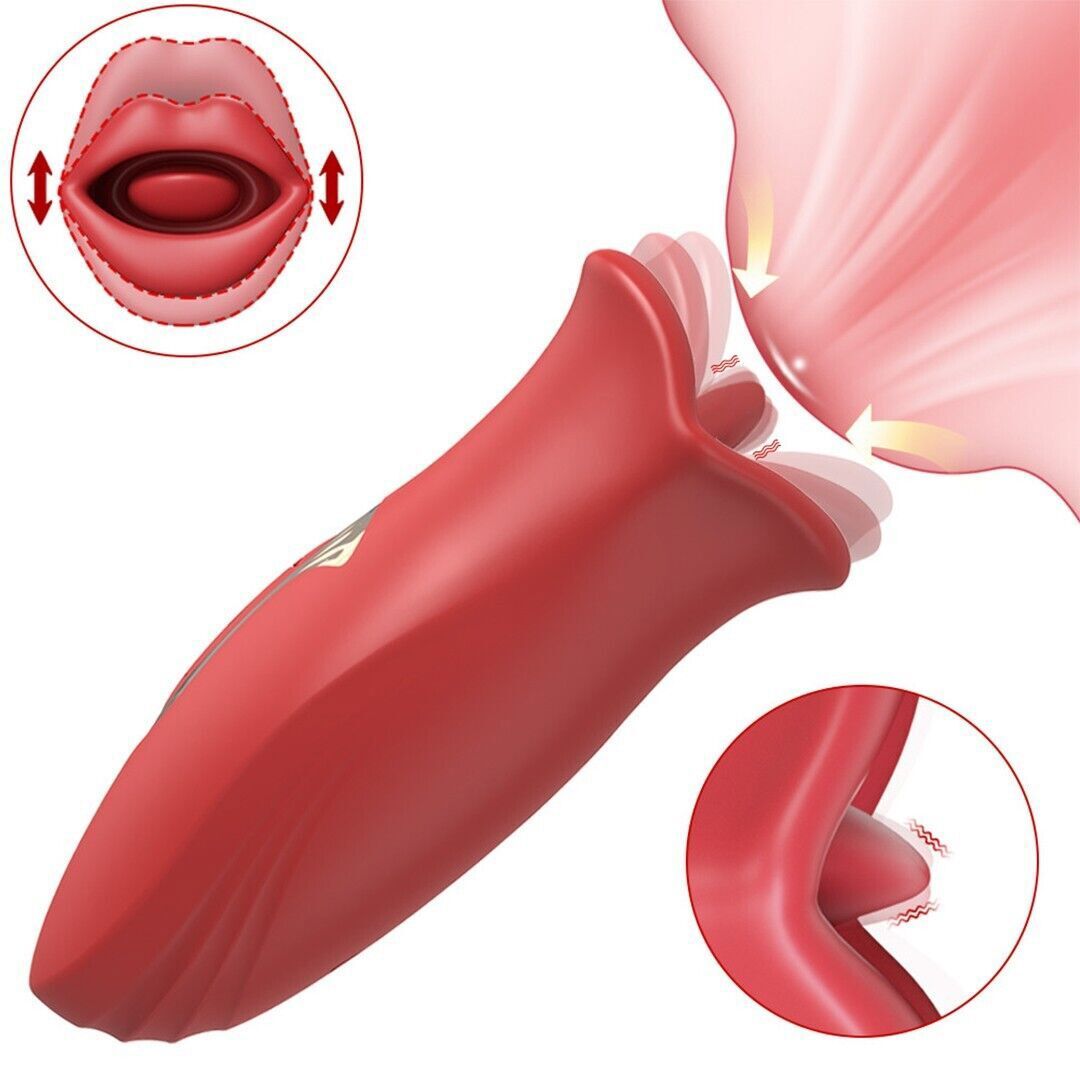 Rose Sucking Vibrator Oral Clit Tongue Licking G-Spot Dildo Sex Toys For Women