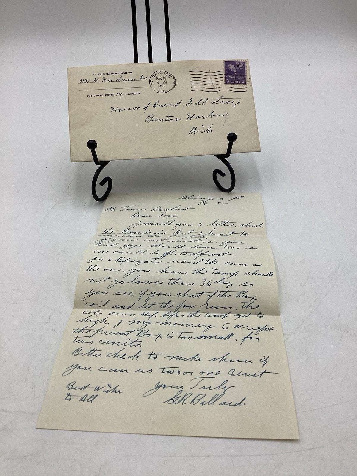 Vintage 1952 Handwritten Letter-House Of David Cold Storage