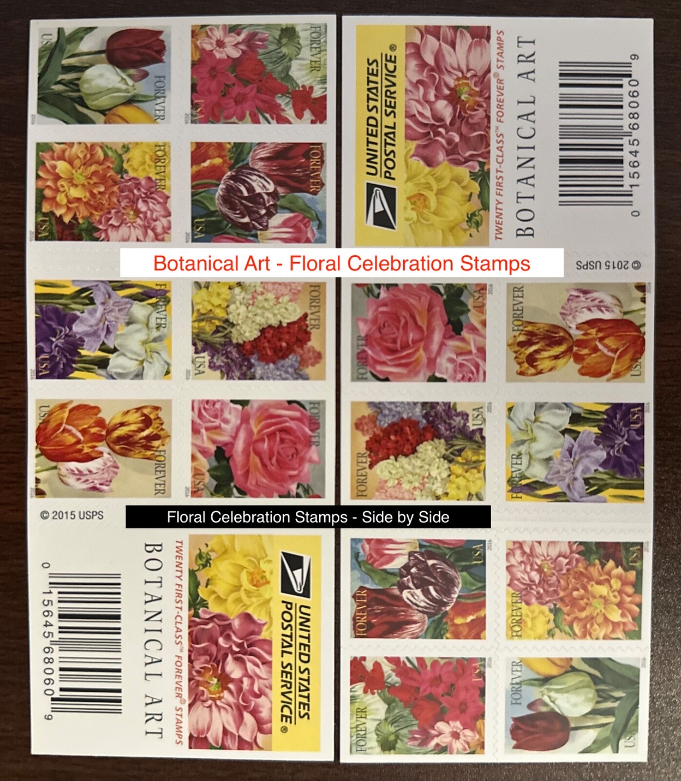 New Book of 20 Stamps – “Botanical Art” – Floral Celebration Stamps – 2016