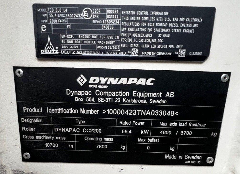 2022 DYNAPAC CC2200 Double Drum Vibratory Asphalt Roller - 59" Width - 153 Hours