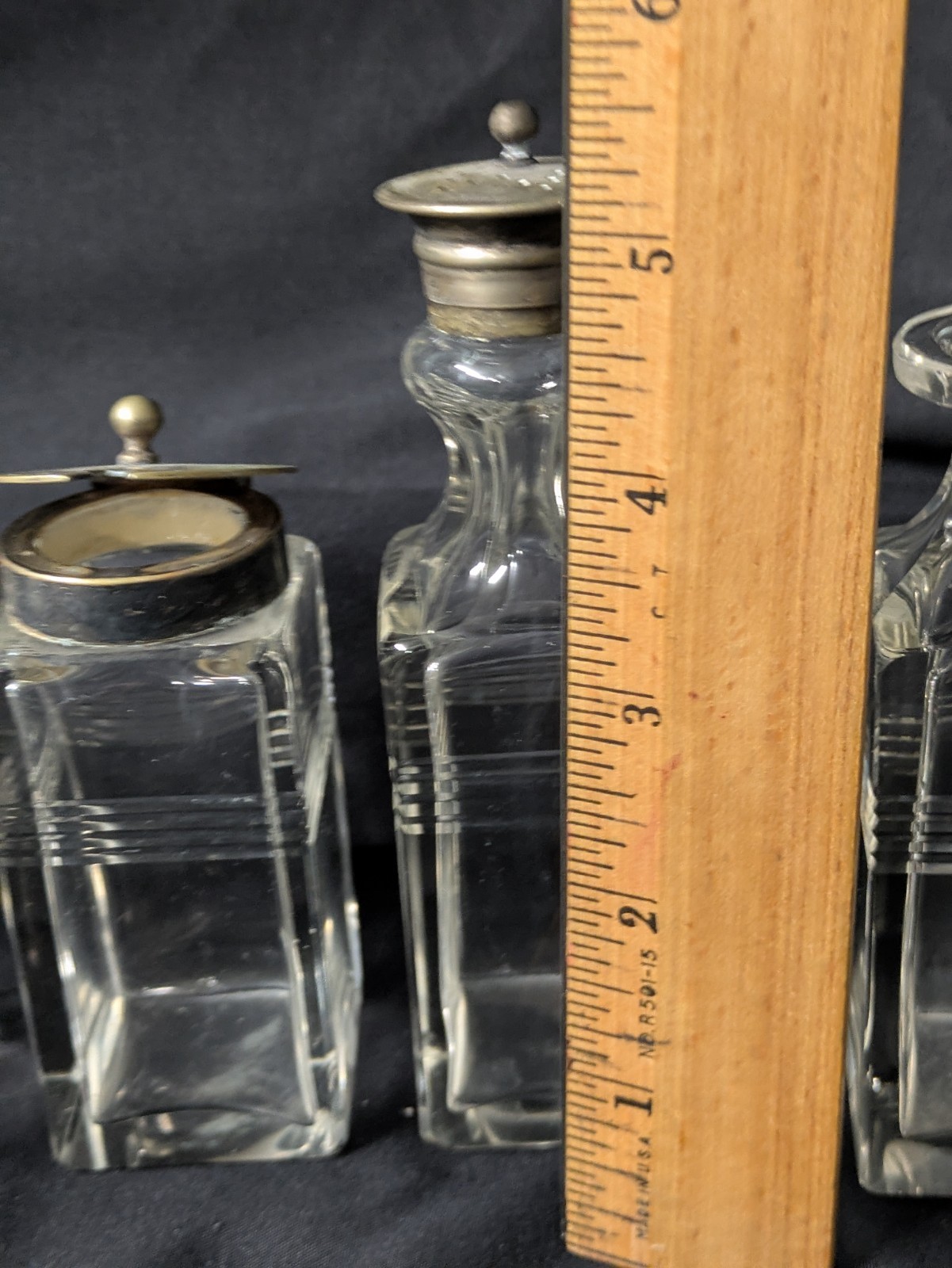 Vintage 6 Bottle Cruet Set with Handles Holder Silver plate Art Deco Condiments