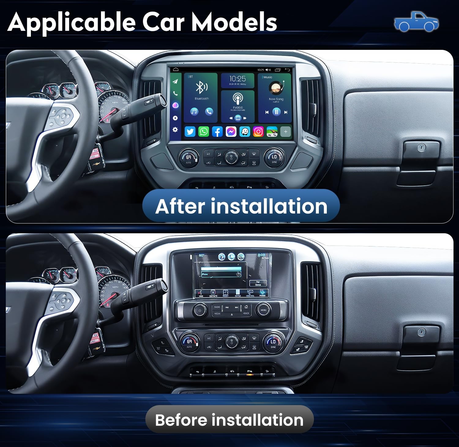 For 2014-2018 Chevy Silverado GMC Sierra CarPlay Car Radio Stereo GPS 32GB 13.1"